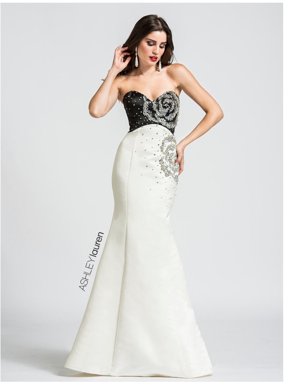 Ashley Lauren 1076 Black and White Strapless Evening Gown